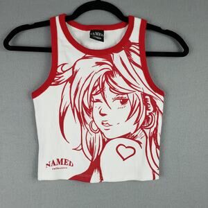 Named Collective Size XS Anime Girl Ringer Crop Top White Red Twitch Manga Waifu